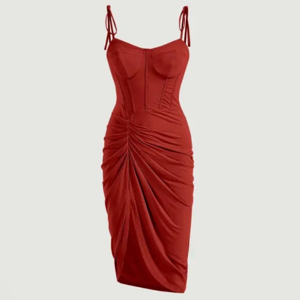 Rust Unity Solid Ruched Bustier Cami Dress - image 8